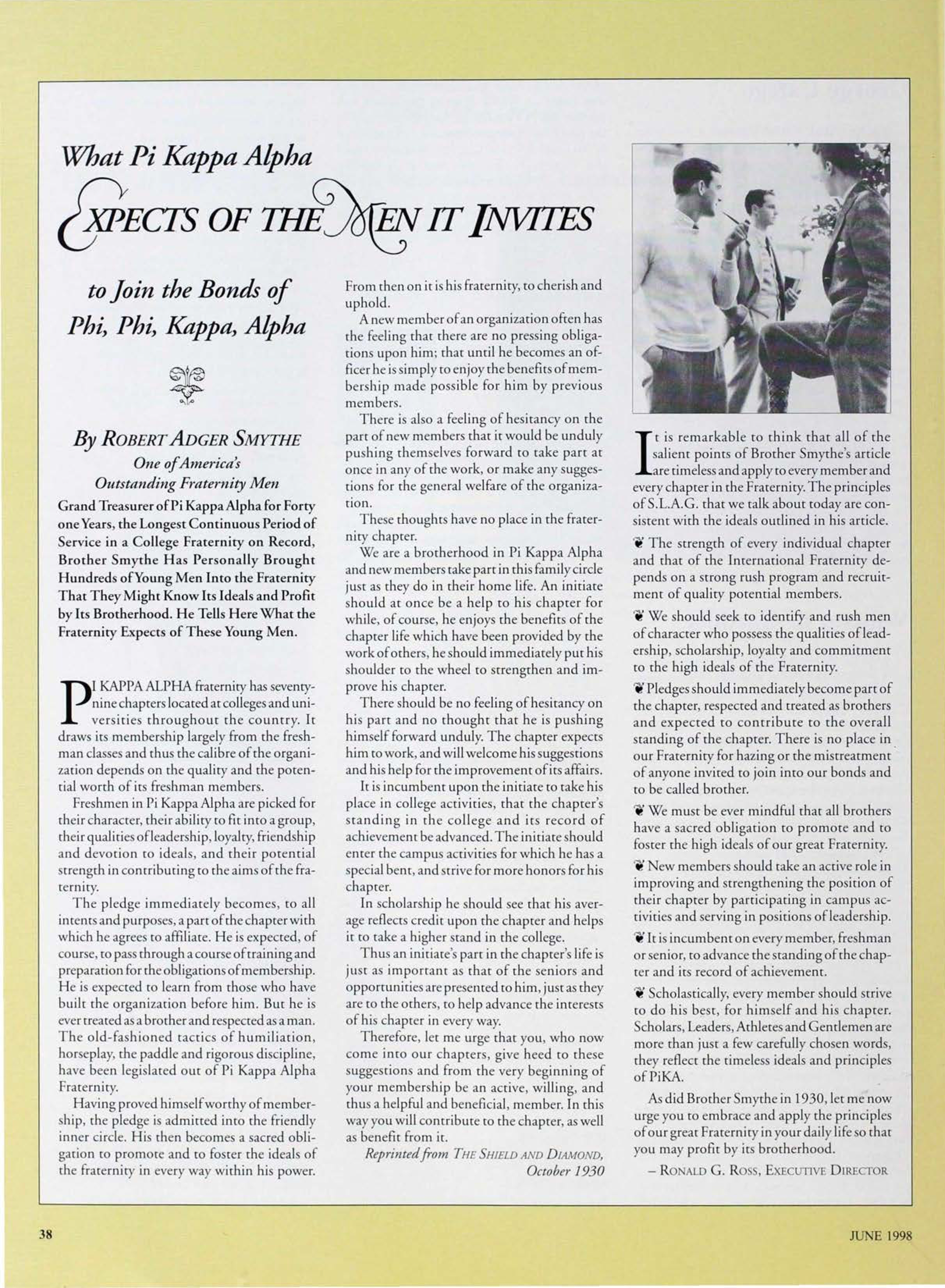 What Pi Kappa Alpha Expects of the Men It Invites